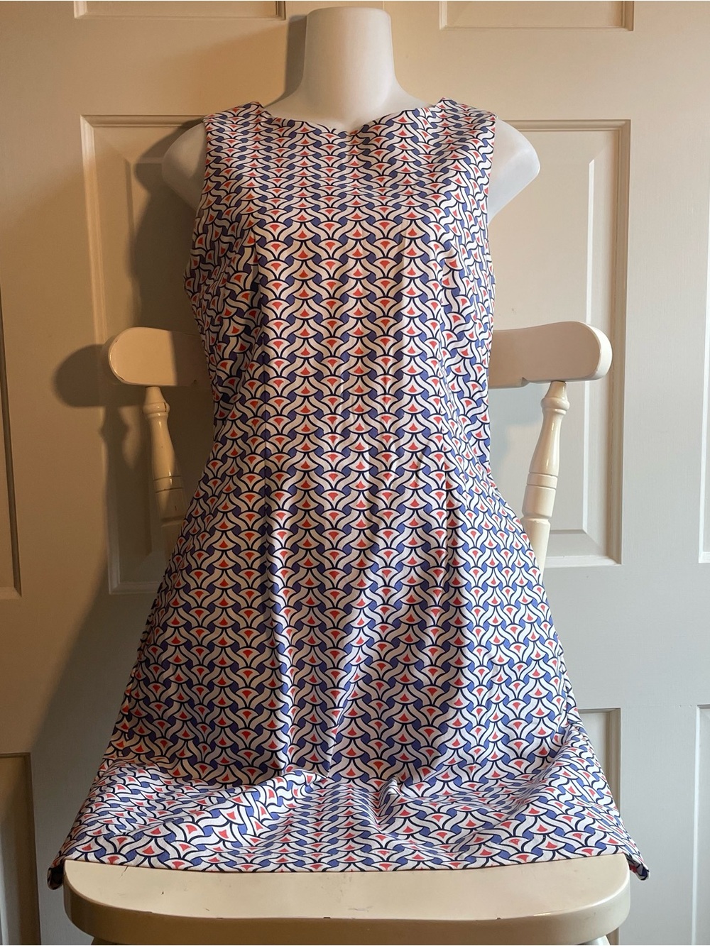 Serena & Lily Sleeveless Geometric Print Dress in White, Blue & Pink